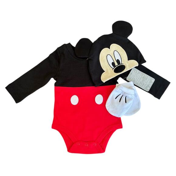 Disney Baby Mickey Mouse Costume/Beanie & Mittens 6-9 Months - Picture 1 of 6